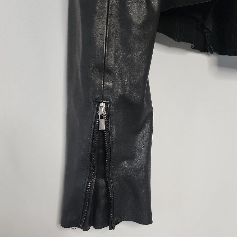 PAIGE Black Leather Jacket with Suede And Zipper Details Size Medium - Picture 6 of 9